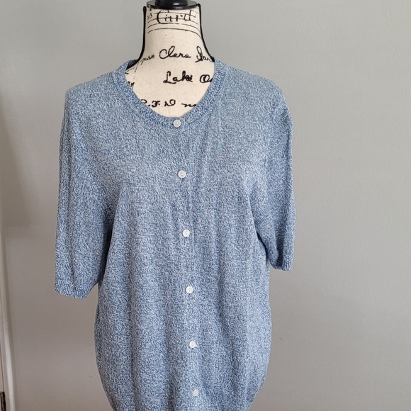 Lands' End Sweaters - Land's End 100% Linen Short Sleeve Blue Button-Up Cardigan